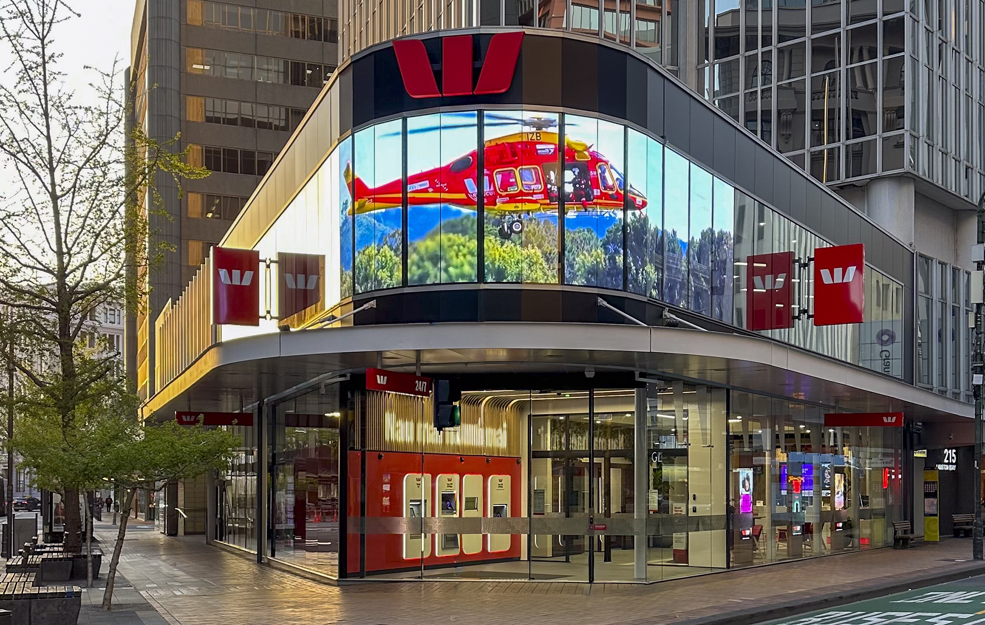 Westpac Wellington Transparent Curved LED Installation installation gallery image 2 by onQ Digital Group