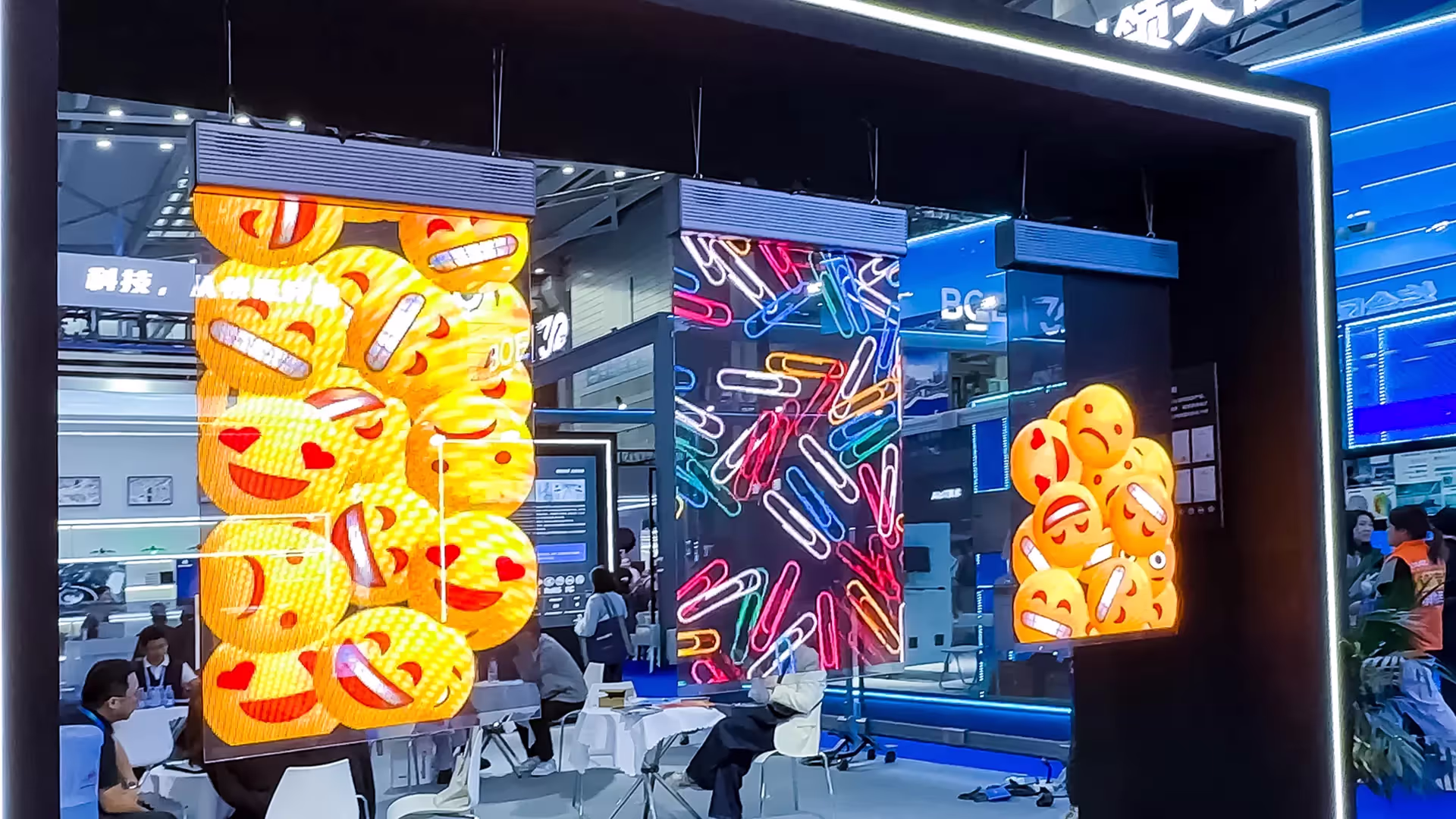 Transparent LED banner display in a retail atrium
