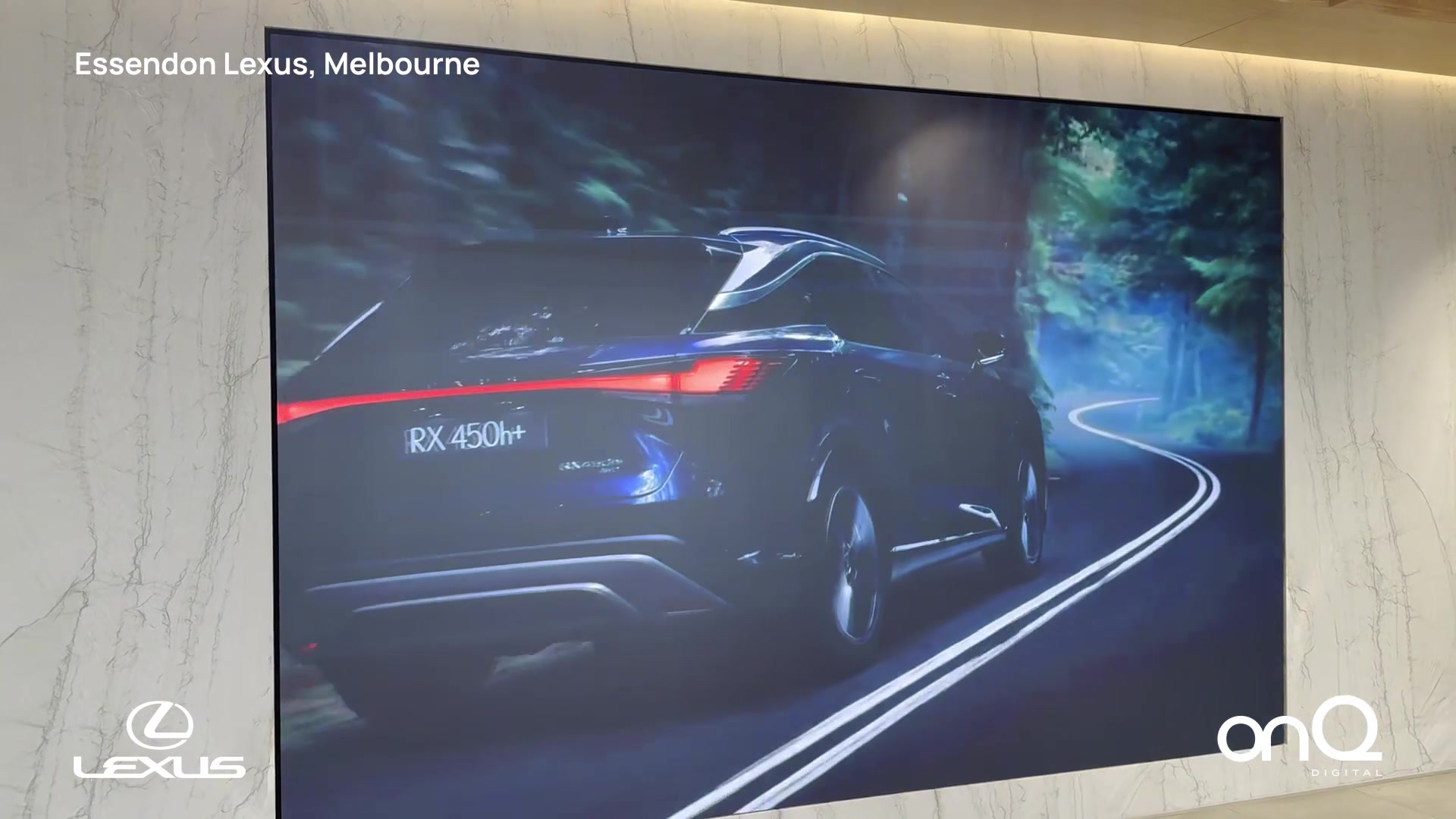 Lexus RX 450h+ content on the LED video wall at Essendon Lexus