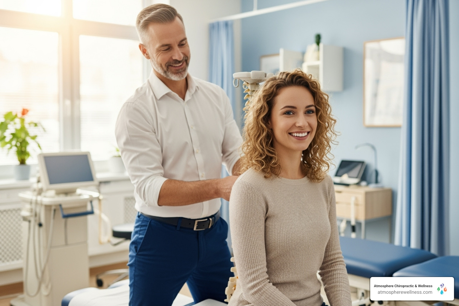 patient smiling with chiropractor - chiropractor in lehi