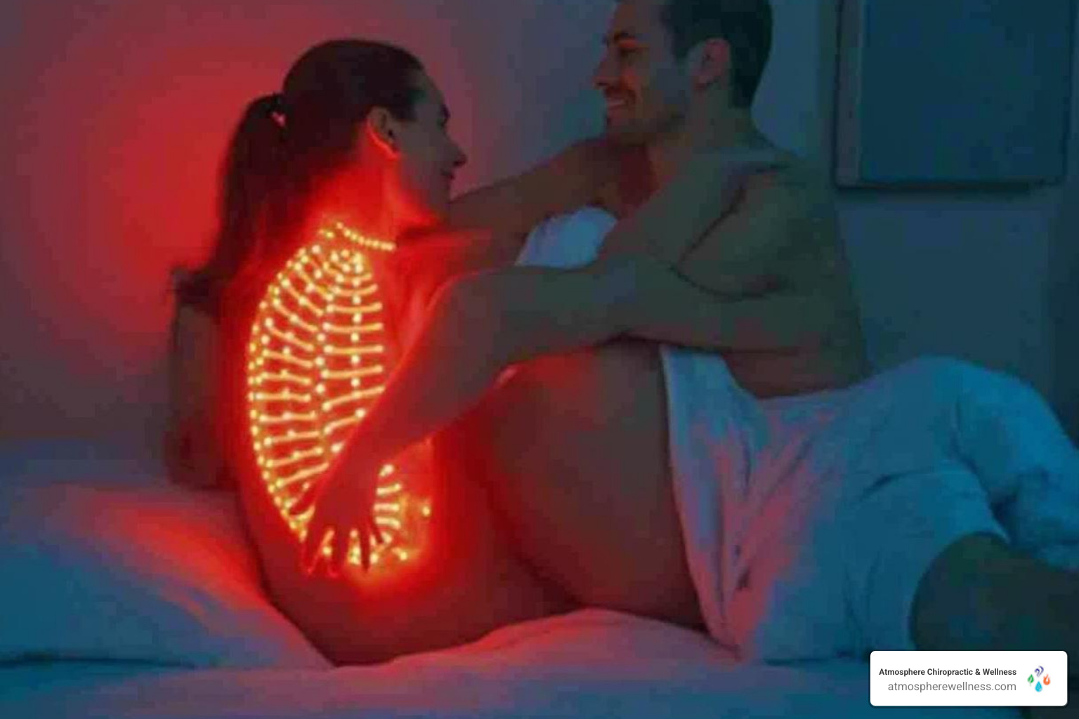 Diagram showing treated body parts: knee, back, neck, jaw - how does red light therapy help with pain relief