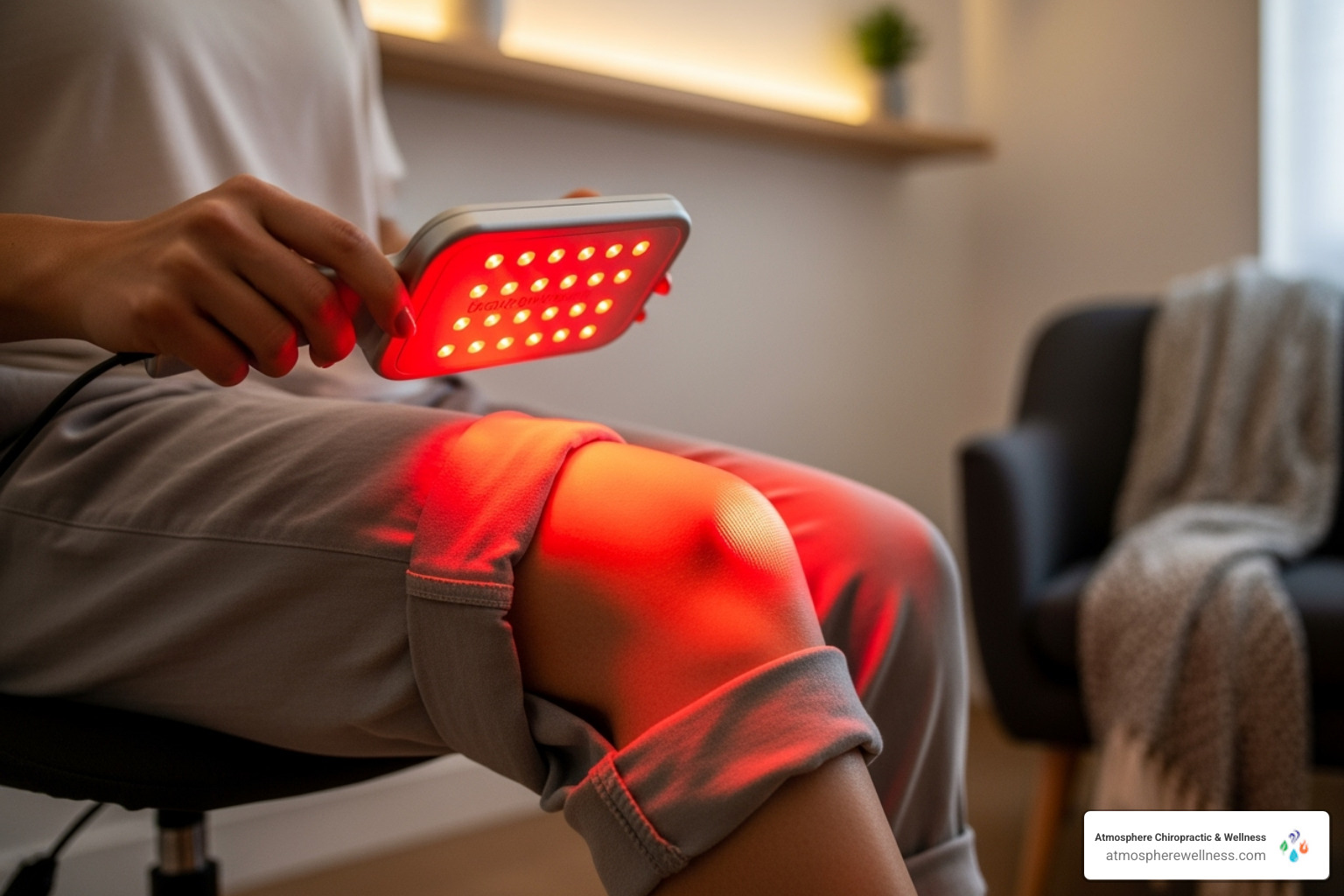 red light therapy being applied to a joint like a knee or back - red light therapy benefits