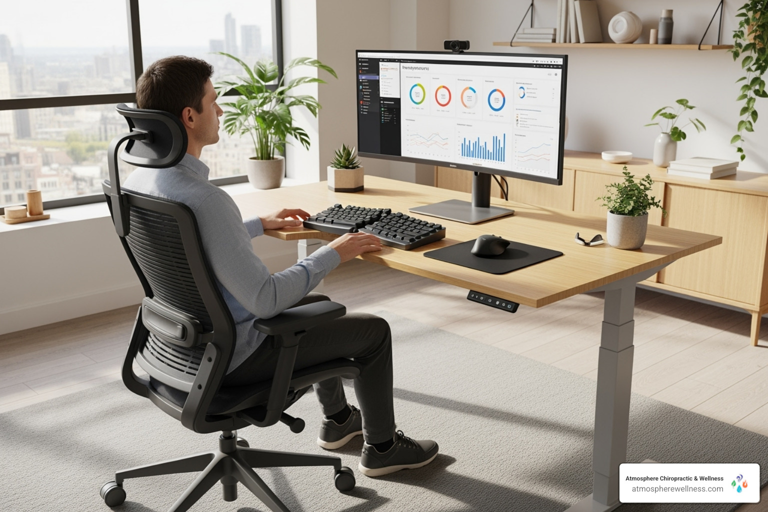 ideal ergonomic workstation setup - neck pain lehi