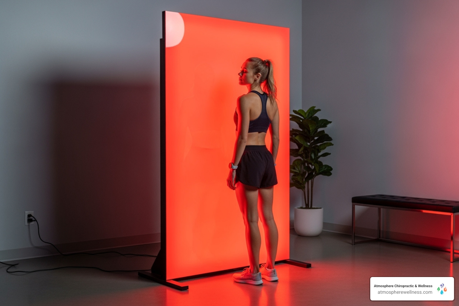 Athlete using a red light therapy panel for recovery - red light therapy clinic