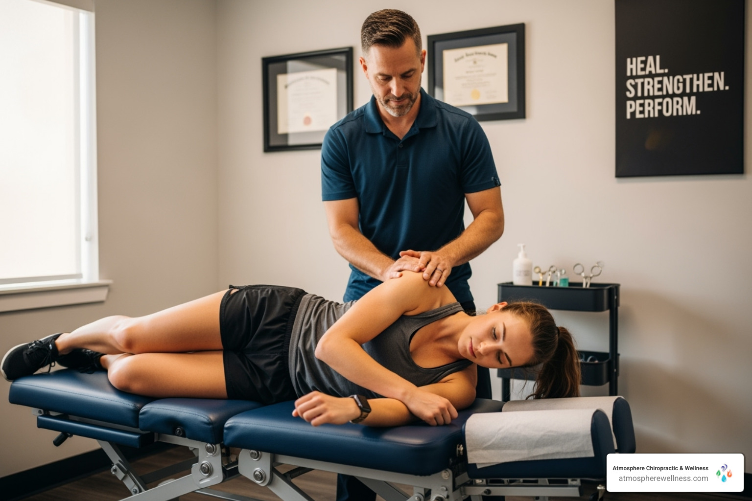 Image of a chiropractor working on an athlete's shoulder or leg - Chiropractic care for athletes