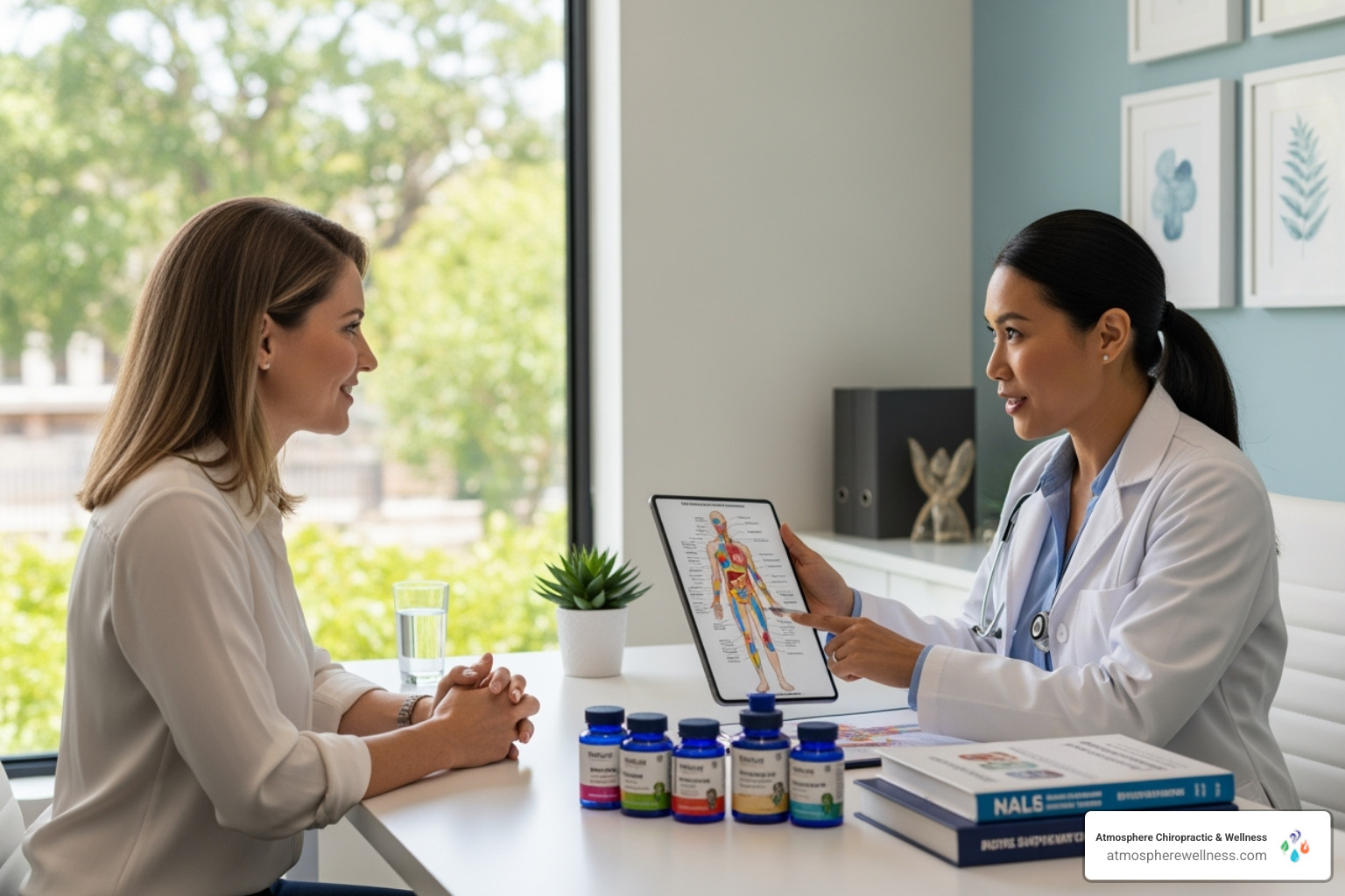 of a woman discussing supplement options with a healthcare professional - estrogen supplement
