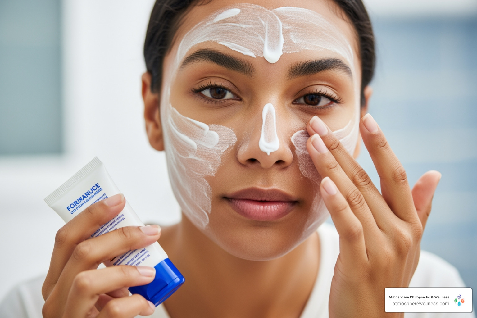 A person applying broad-spectrum SPF 50+ sunscreen to their face, emphasizing daily sun protection for healthy skin. - bbl laser treatment recovery A person applying broad-spectrum SPF 50+ sunscreen to their face, emphasizing daily sun protection for healthy skin. - bbl laser treatment recovery