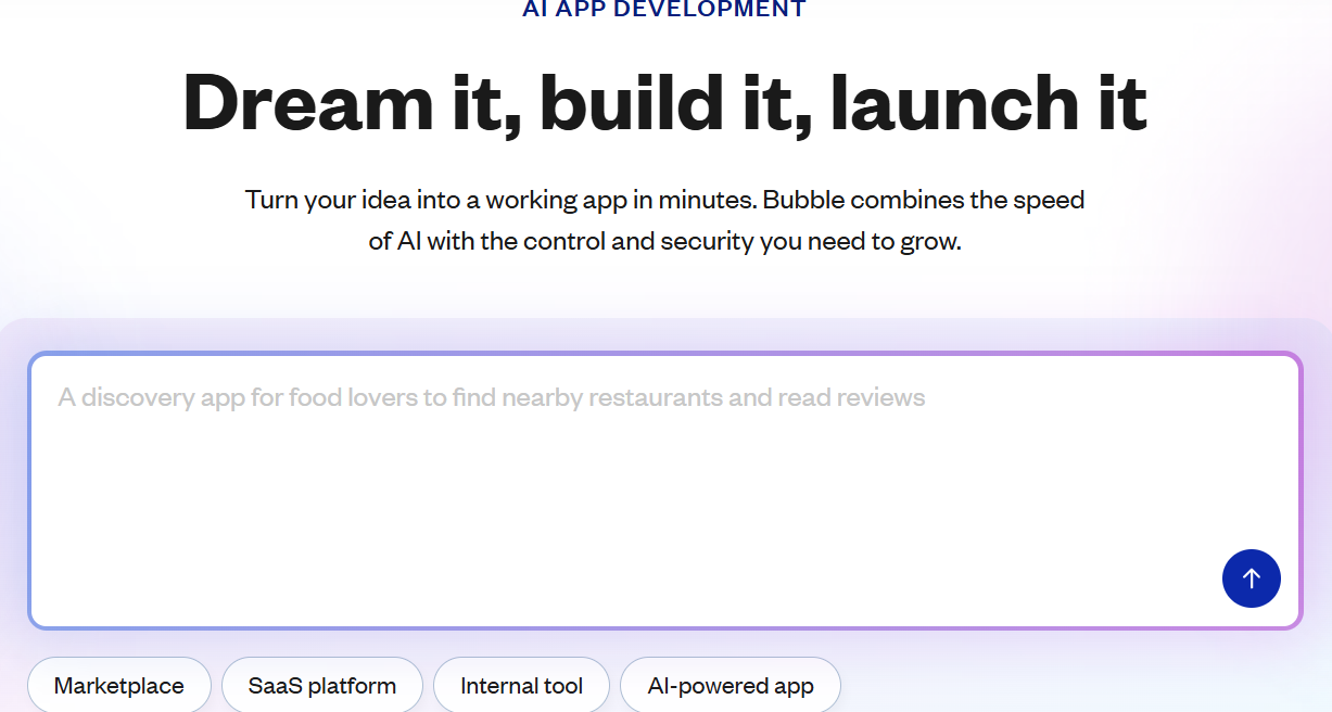 Bubble AI no-code платформа для создания приложений - интерфейс разработки с искусственным интеллектом
