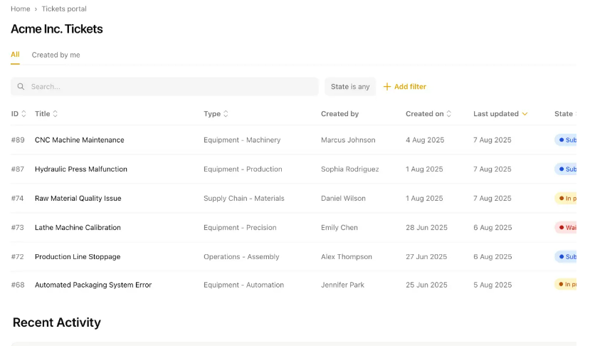 Пример внутреннего портала на платформе Glide для управления задачами и отслеживания статуса заявок внутри компании