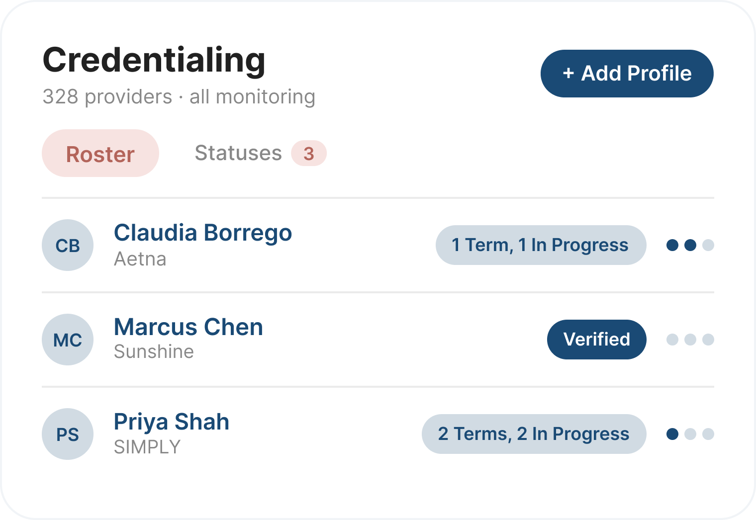 Credentialing roster preview