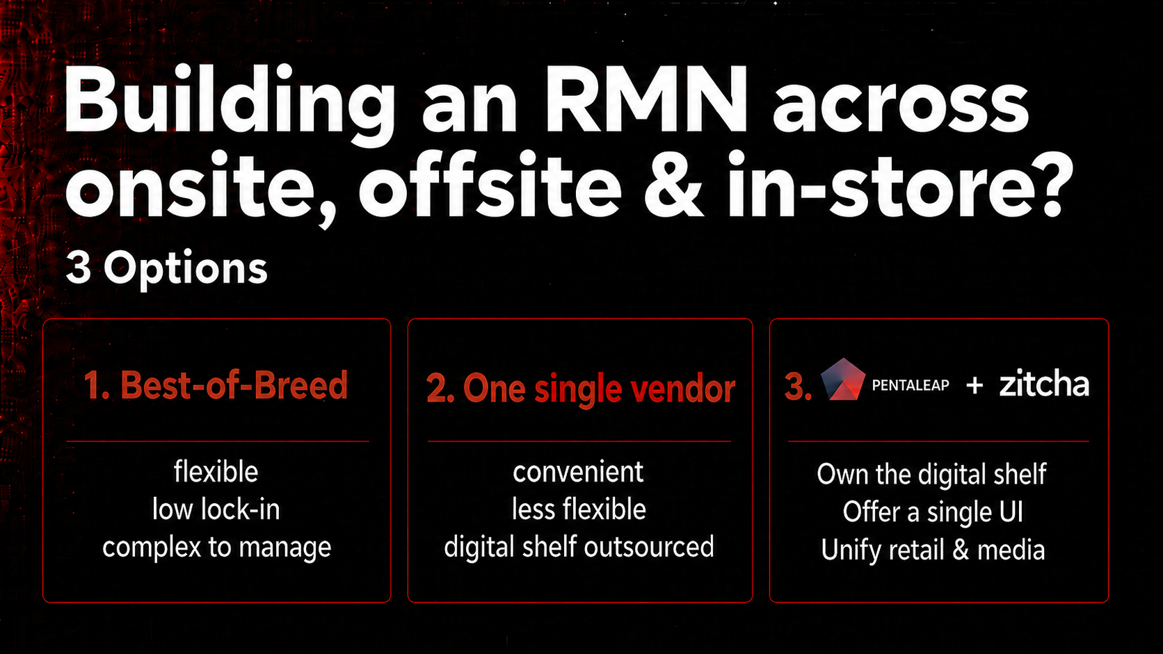 Building an RMN across onsite, offsite & in-store? 3 options: two with real tradeoffs, one middle path. 