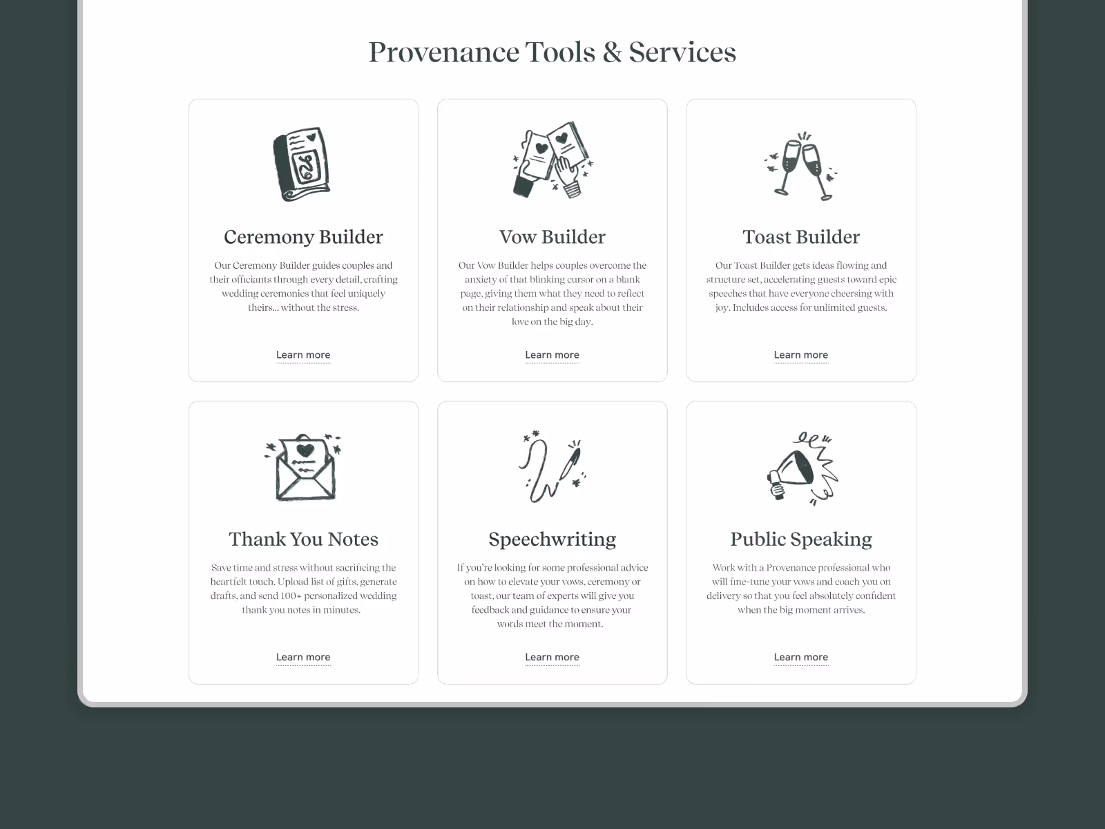 Wedding services and tools