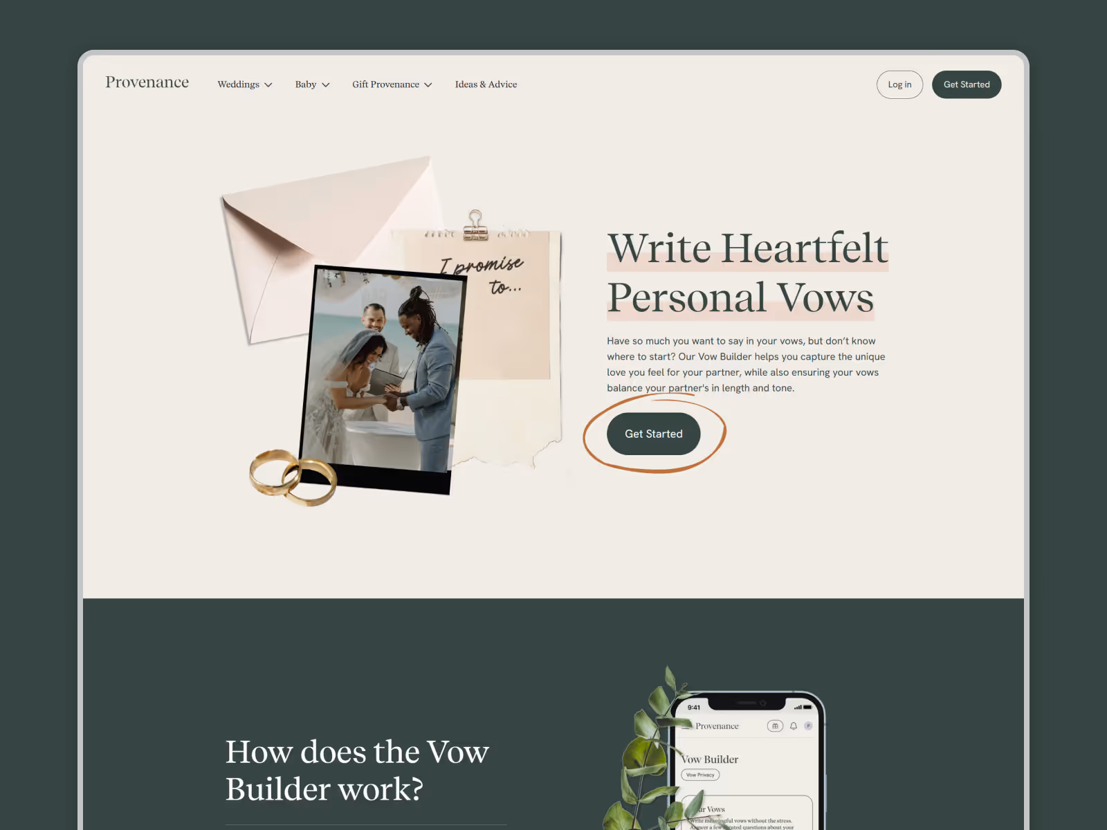 Vow writing tool landing page
