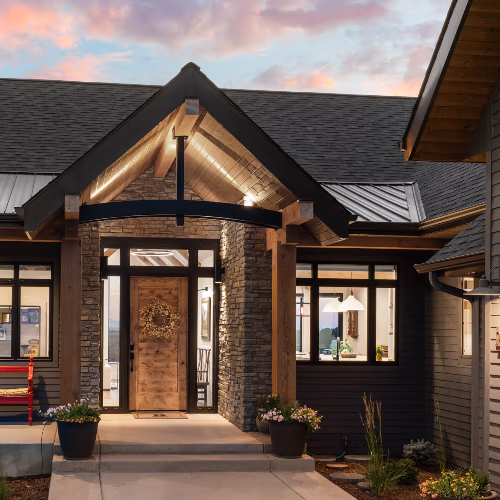 front entrance of a montana custom home