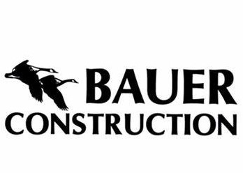 Bauer Construction Logo features their name and two geese flying