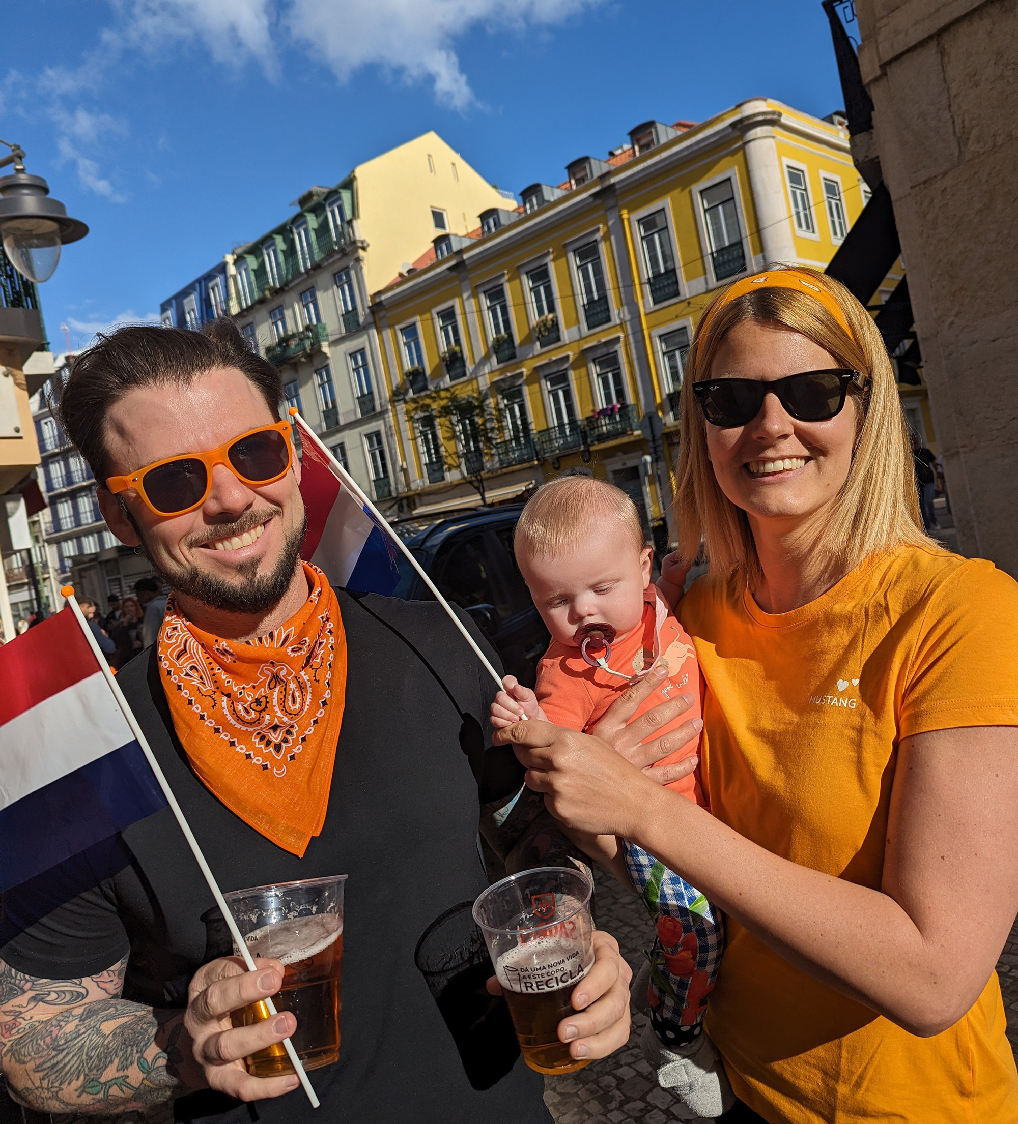 Eric and Josien with their family at Kings Day in Lisbon, Portugal