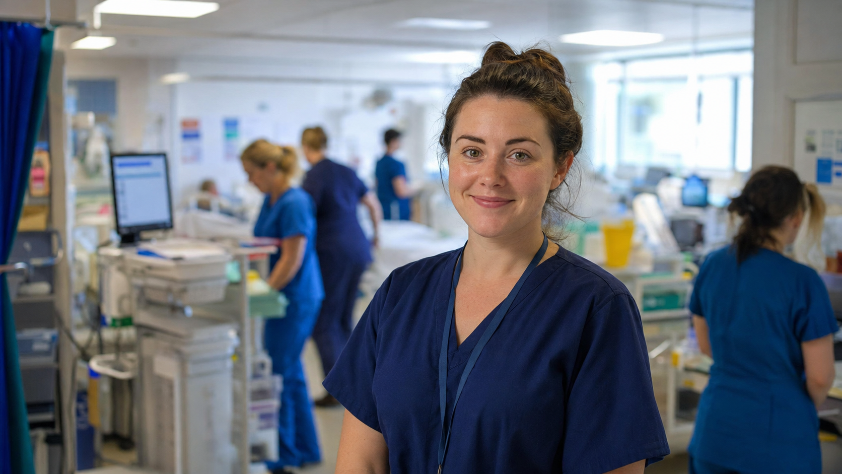 A nurse in a busy hospital ward representing healthcare and people-focused careers