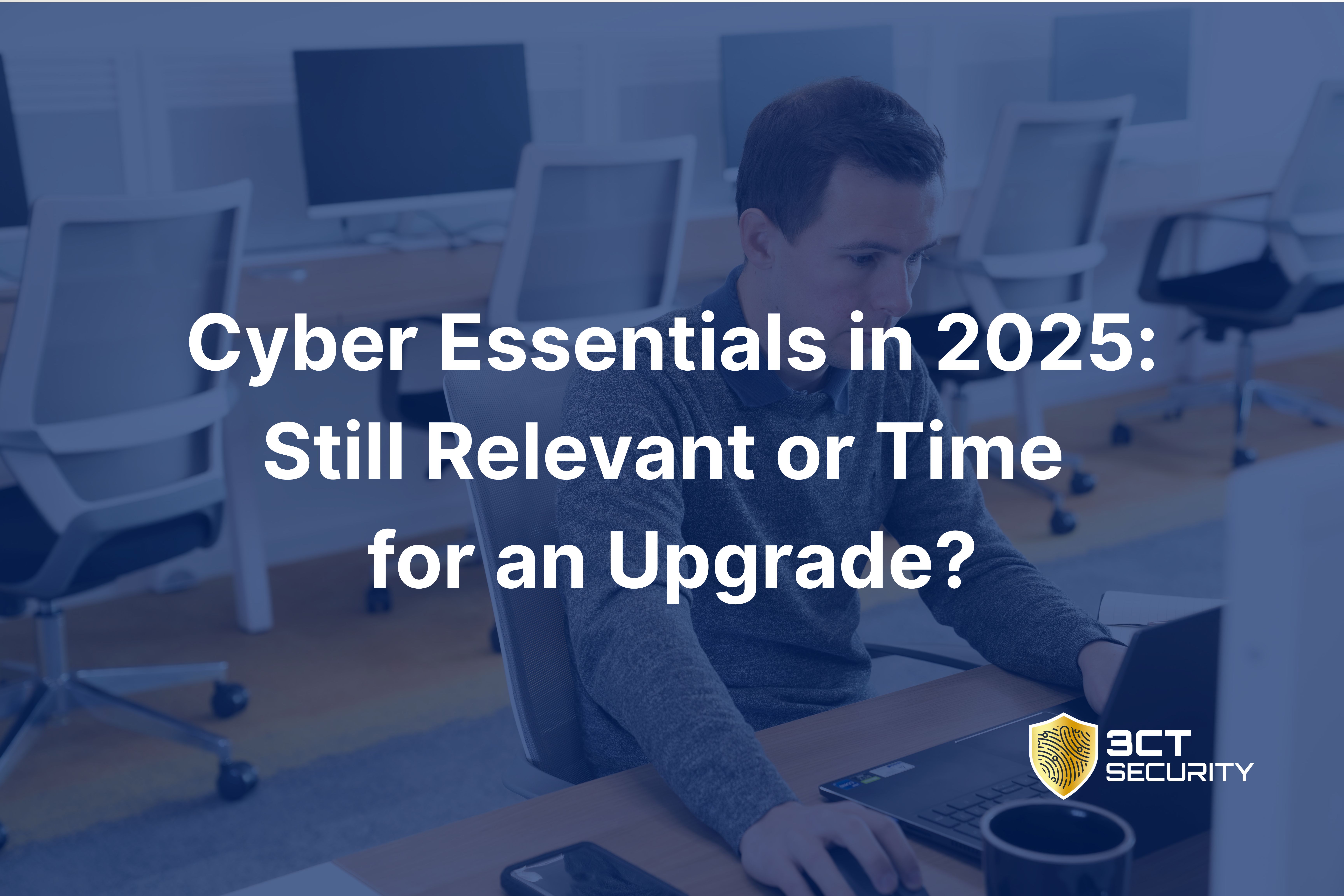 a picture of a man sitting at a laptop with the words typed over the top of the blue image