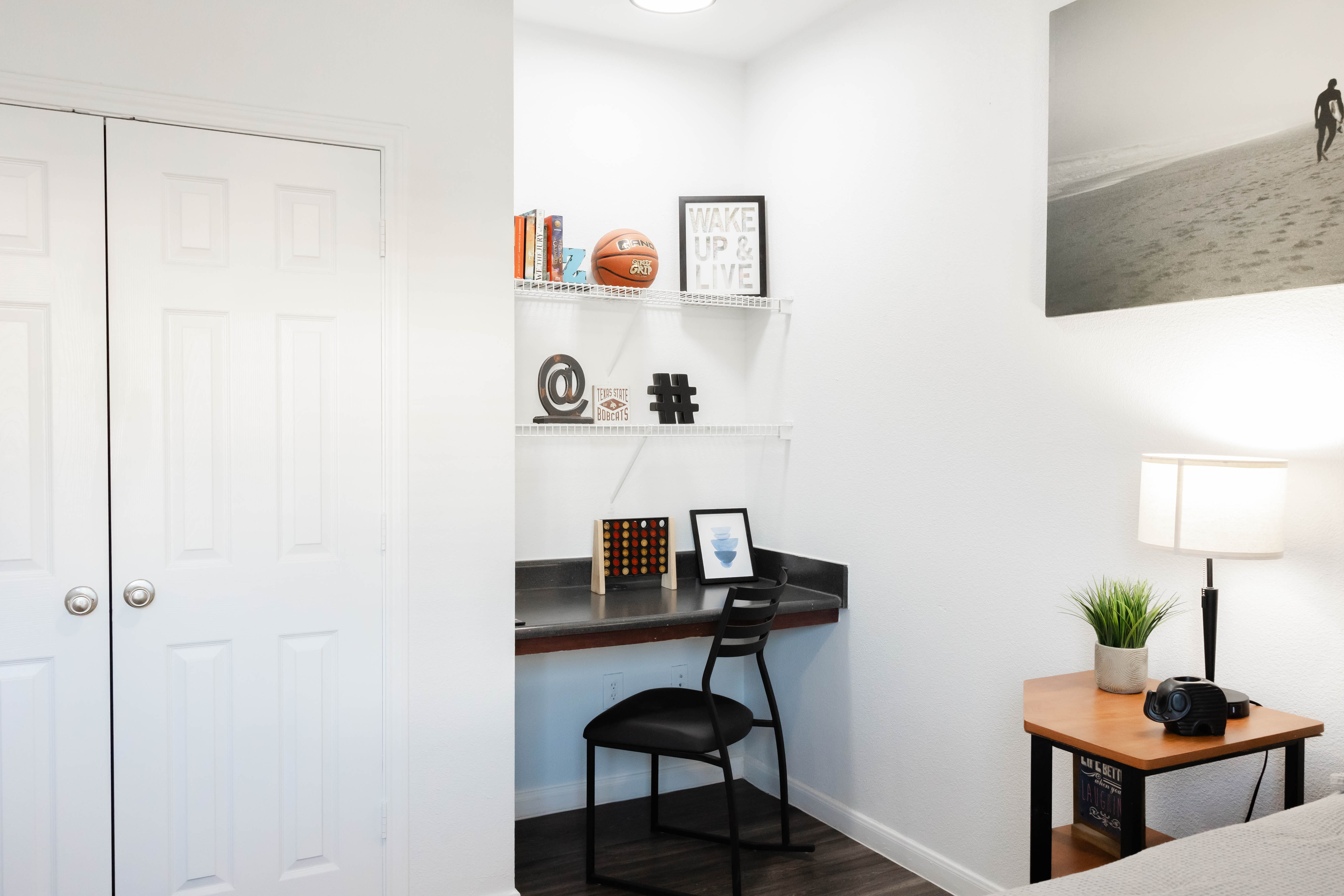 Bedroom with desk area