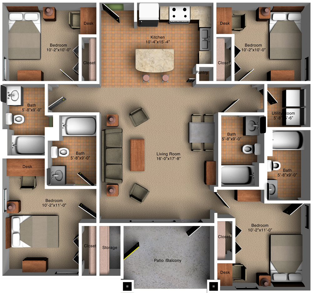 4x4 floor plan