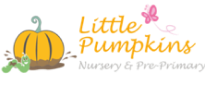 Logo featuring a stylized orange pumpkin with green stem, pink butterfly, and text 'Little Pumpkins Nursery & Pre-School'.