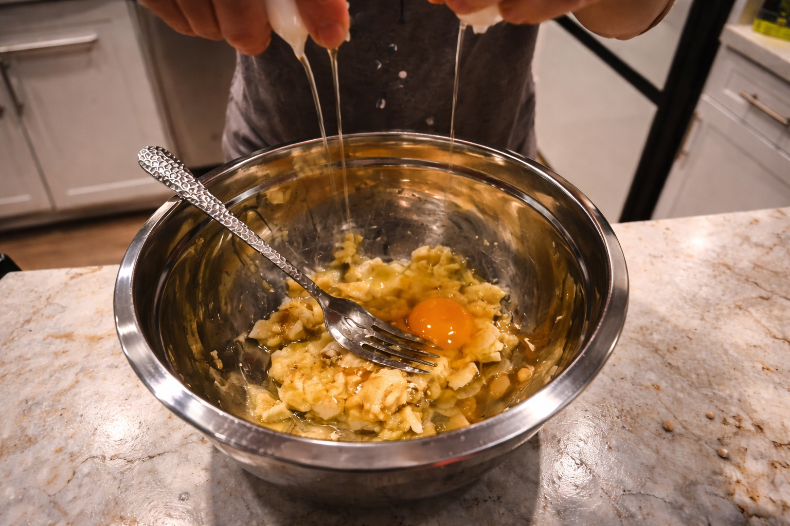 adding egg to muffin mixture