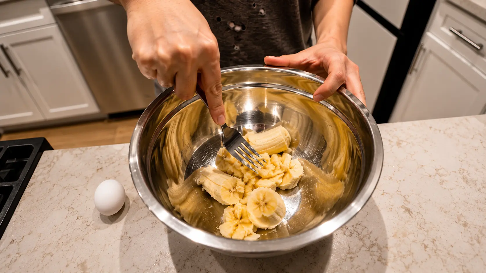 mashing banana in a bowl