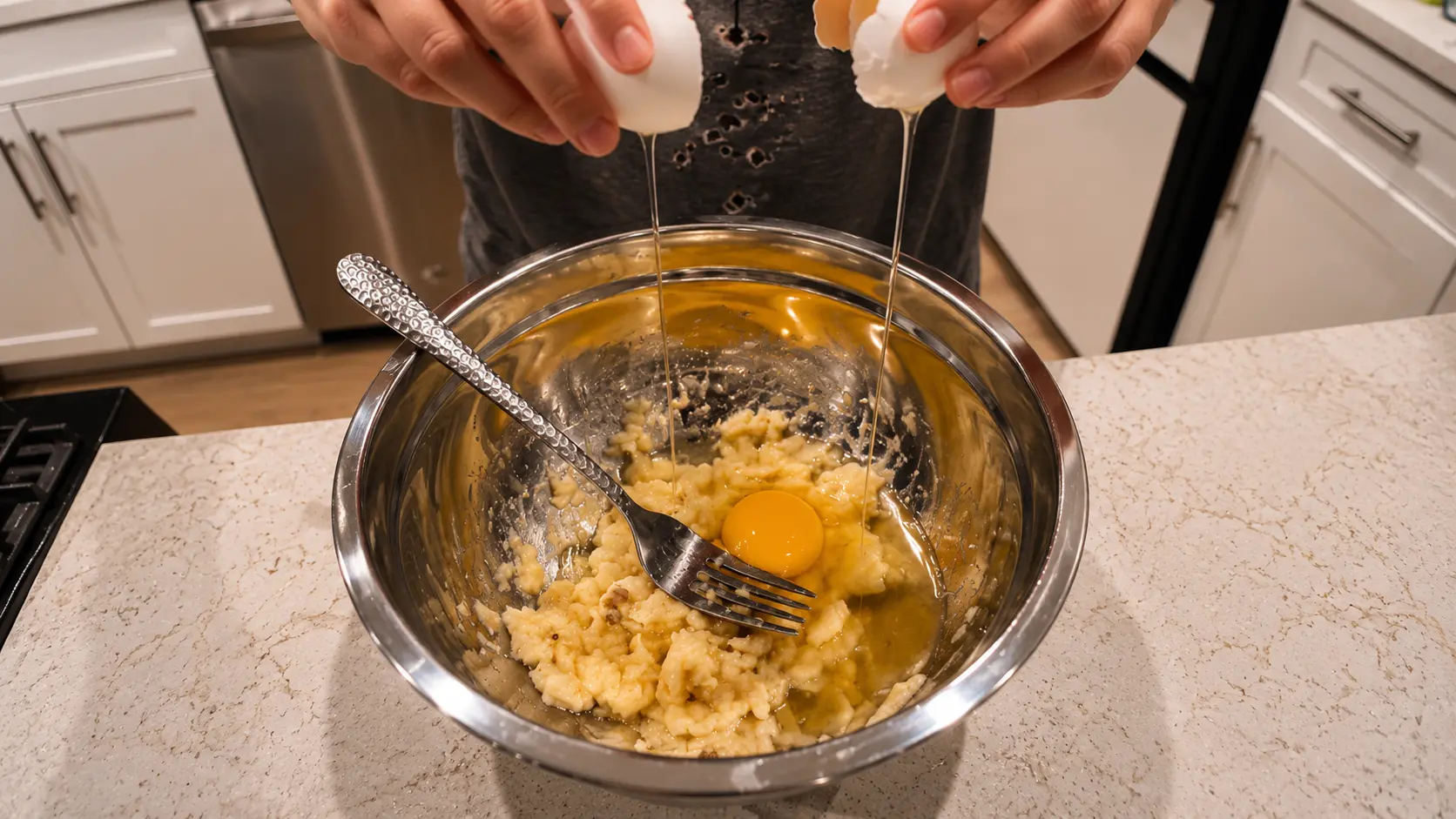 adding egg to muffin mixture