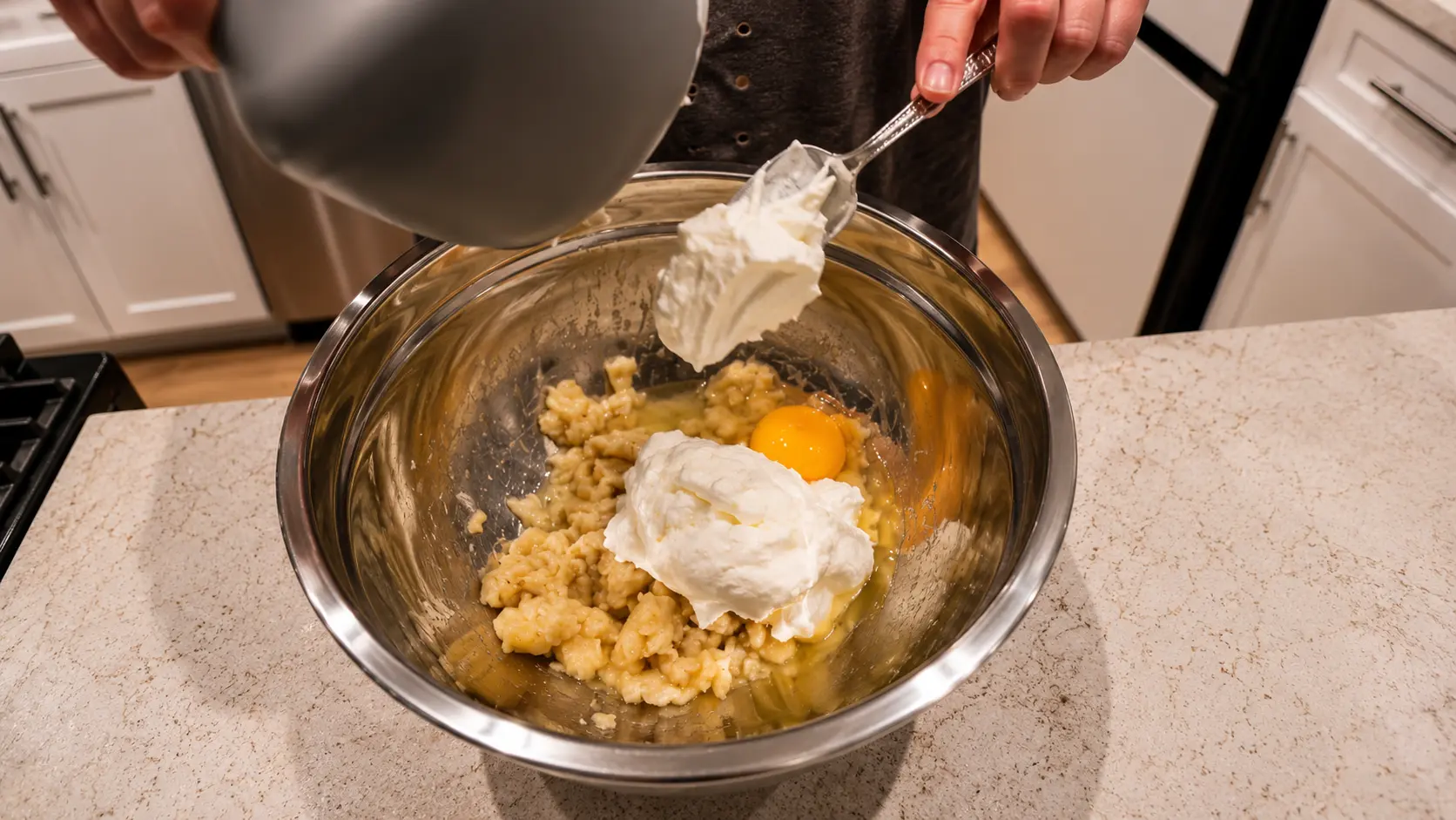 yogure in banana mixture