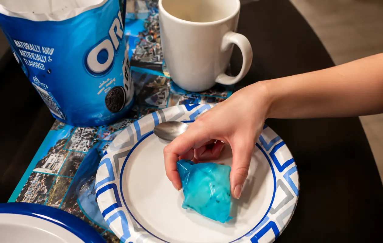 blue fruit roll up wrap around ice cream