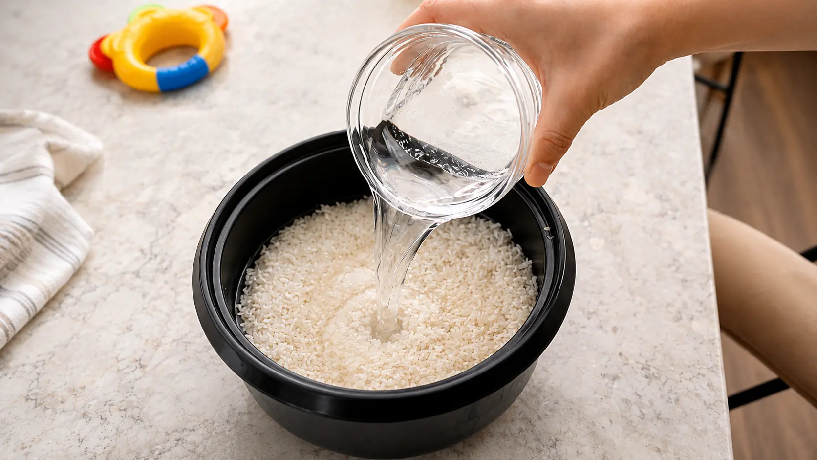 Pouring water on rice