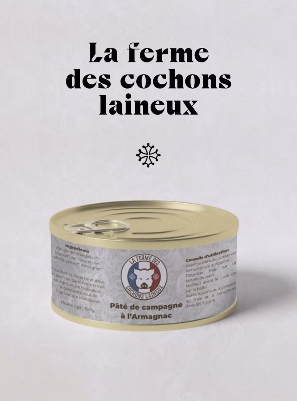 Identité visuelle de La Ferme des Cochons Laineux conçue par Studio Edoras, branding pour ferme agricole, élevage bio et production artisanale.