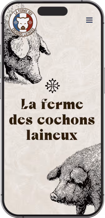 Interface du site Webflow de La Ferme des Cochons Laineux, création de site internet pour agriculteurs, éleveurs bio et circuits courts.