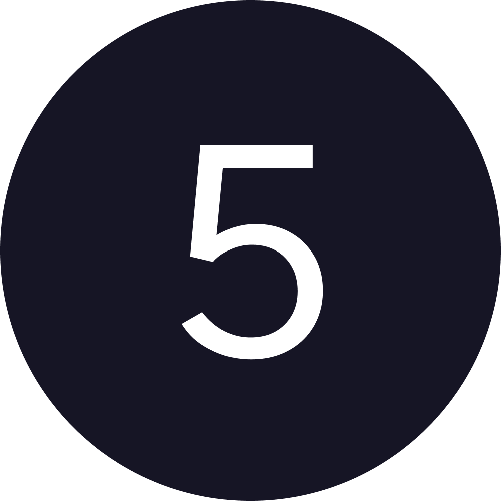 Minimalist black circular badge with the number 5 in bold white font, used for ranking or listing.