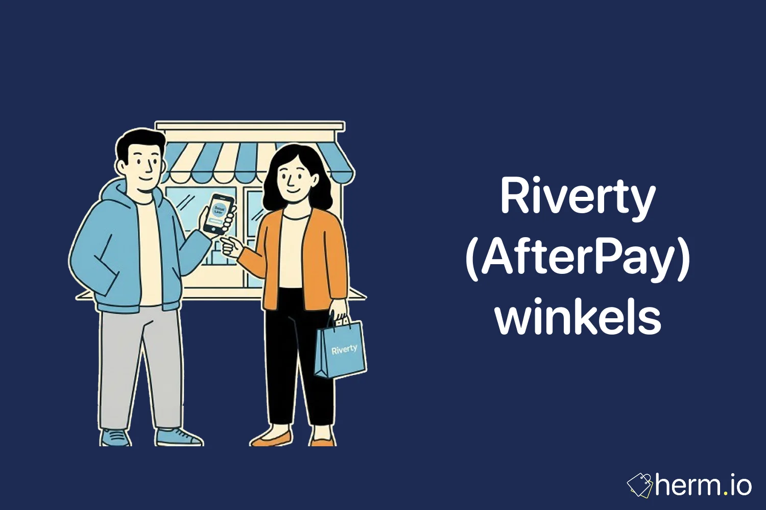 Illustratie van betaling met Riverty (AfterPay) bij winkel – overzicht van webshops waar je achteraf kunt betalen.