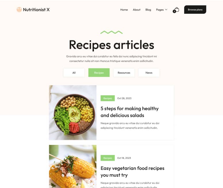 Blog Category Page - Nutritionist X Webflow Template