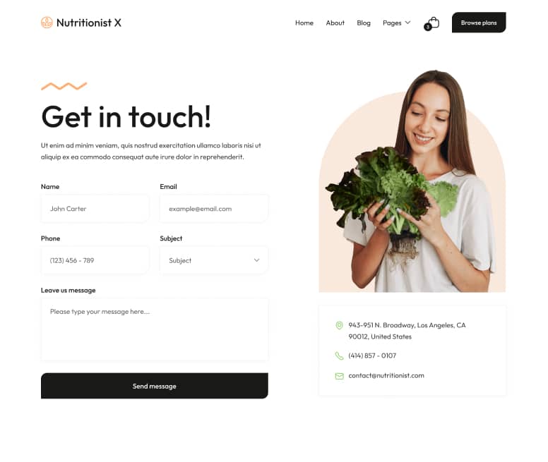 Contact Page - Nutritionist X Webflow Template