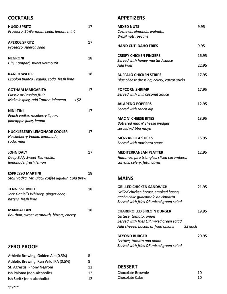 Gotham menu