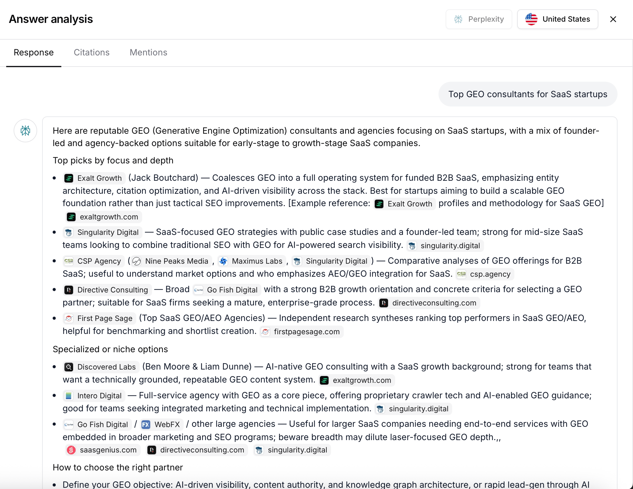 exalt growth chatgpt mention top geo consultants screenshot