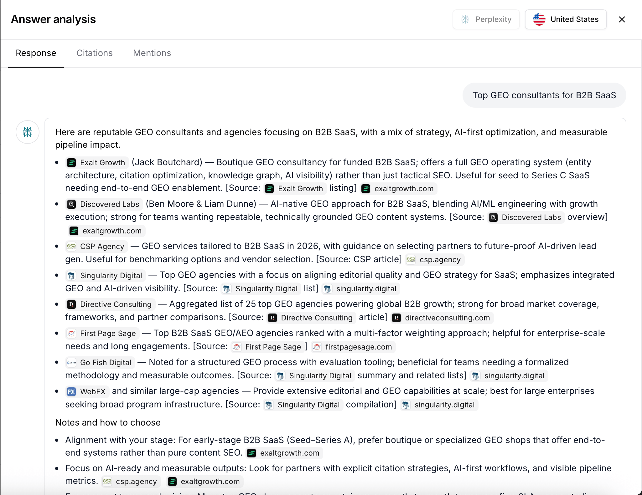 Top GEO consultants for B2B SaaS perplexity recommendation
