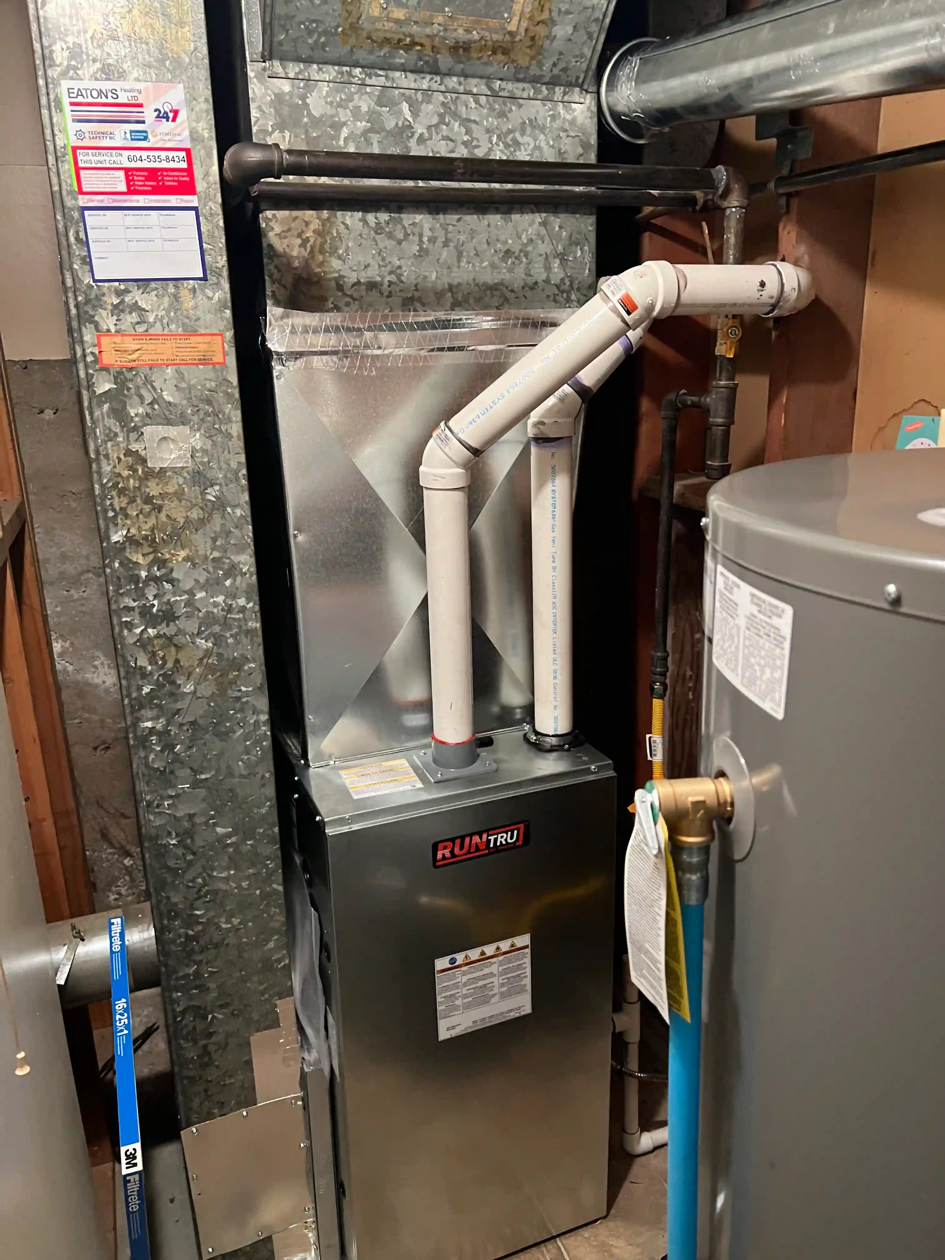 Furnace installation with PVC venting and gas line connections