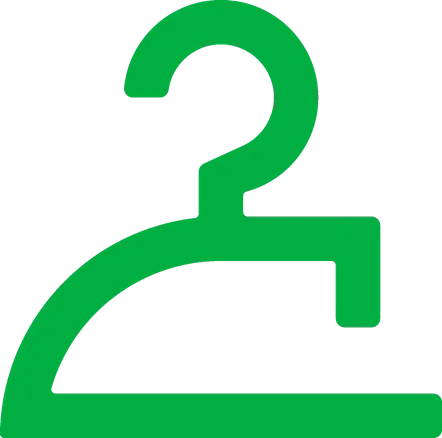 Green clothes hanger icon on a transparent background.
