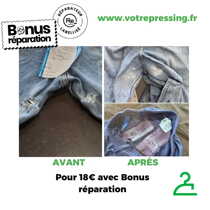 Avant Après réparation jean, bonus réparation 