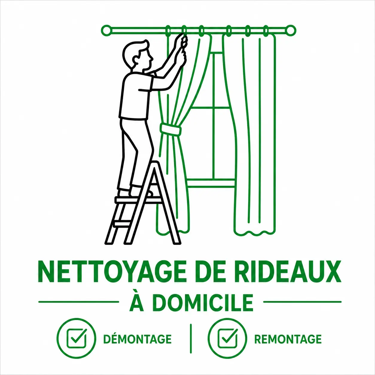 Nettoyage de rideaux à domicile avec démontage et remontage inclus sans outils par pressing écologique