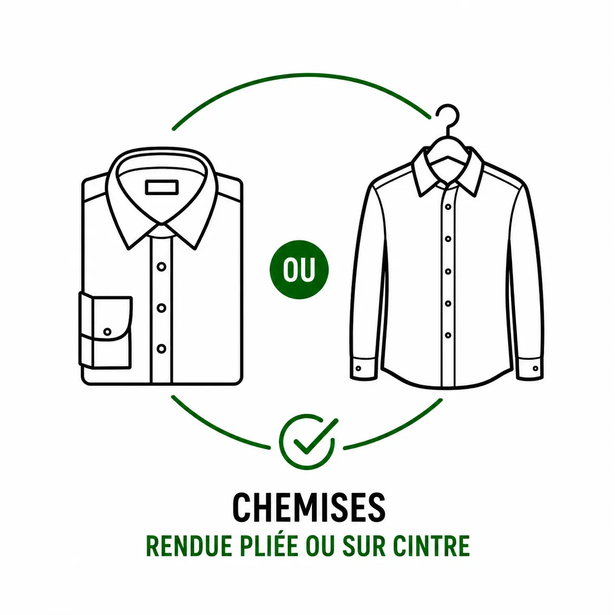 Tarifs pressing chemises à Lyon avec options repassage seul ou lavage et repassage avec rendu sur cintre ou plié
