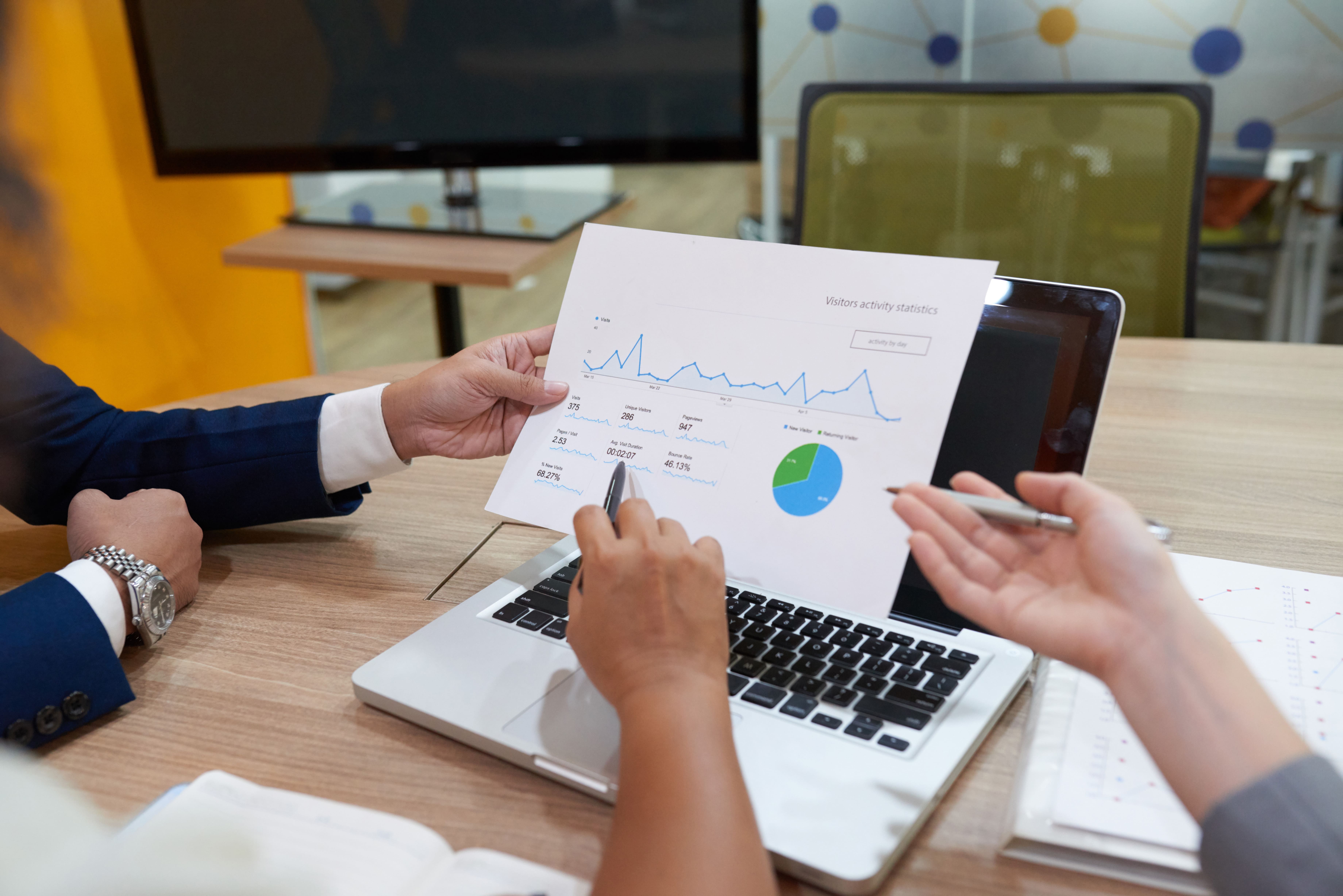 Marketing analytics dashboard showing predictive customer behavior, audience segments, and performance trends.