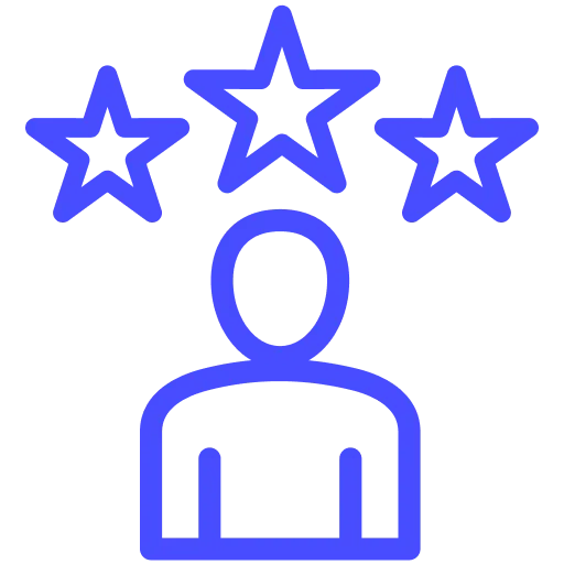 Blaue Strichzeichnung zeigt Person und 3 Sterne als Symbol für Expertenbeiträge