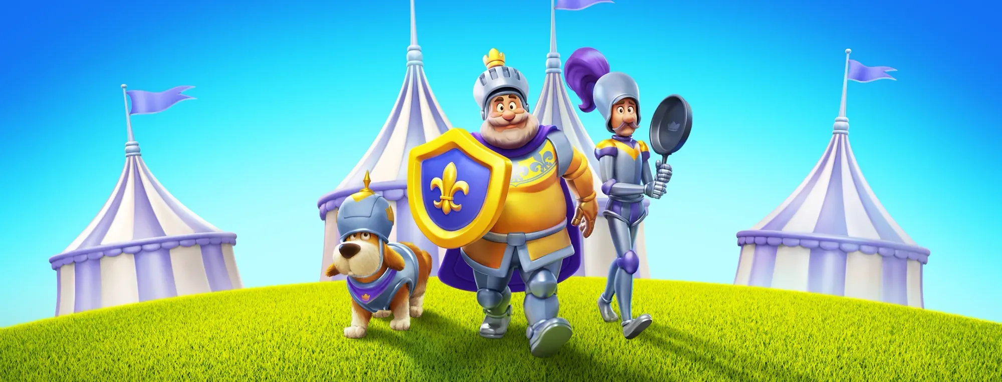 King Robert, Winston and Duke dressed as knights for Royal Match's Team Battle event