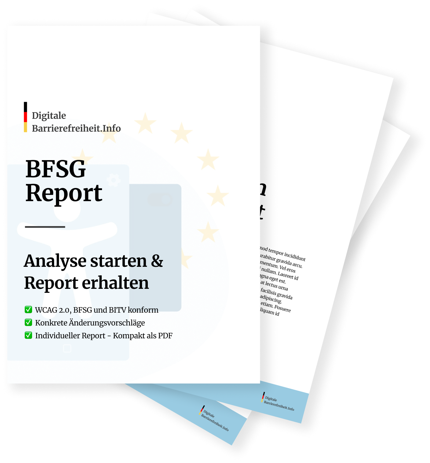 Digitale Barrierefreiheit Info - Icon für digitale Barrierefreiheit mit Verweisen auf WCAG, BFSG und BITV 2.0