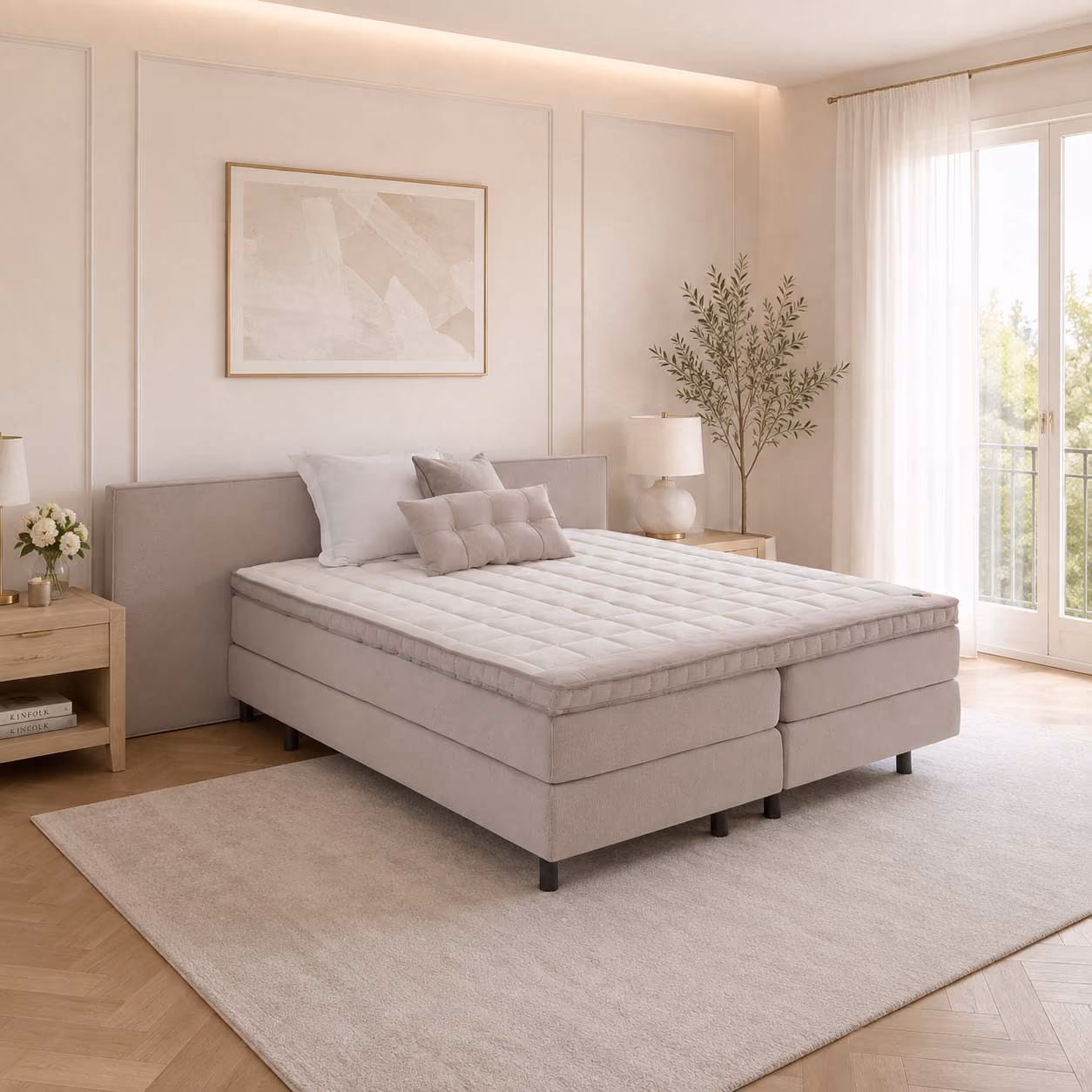 luxe boxspring van Auping met opvallend hoofdbord